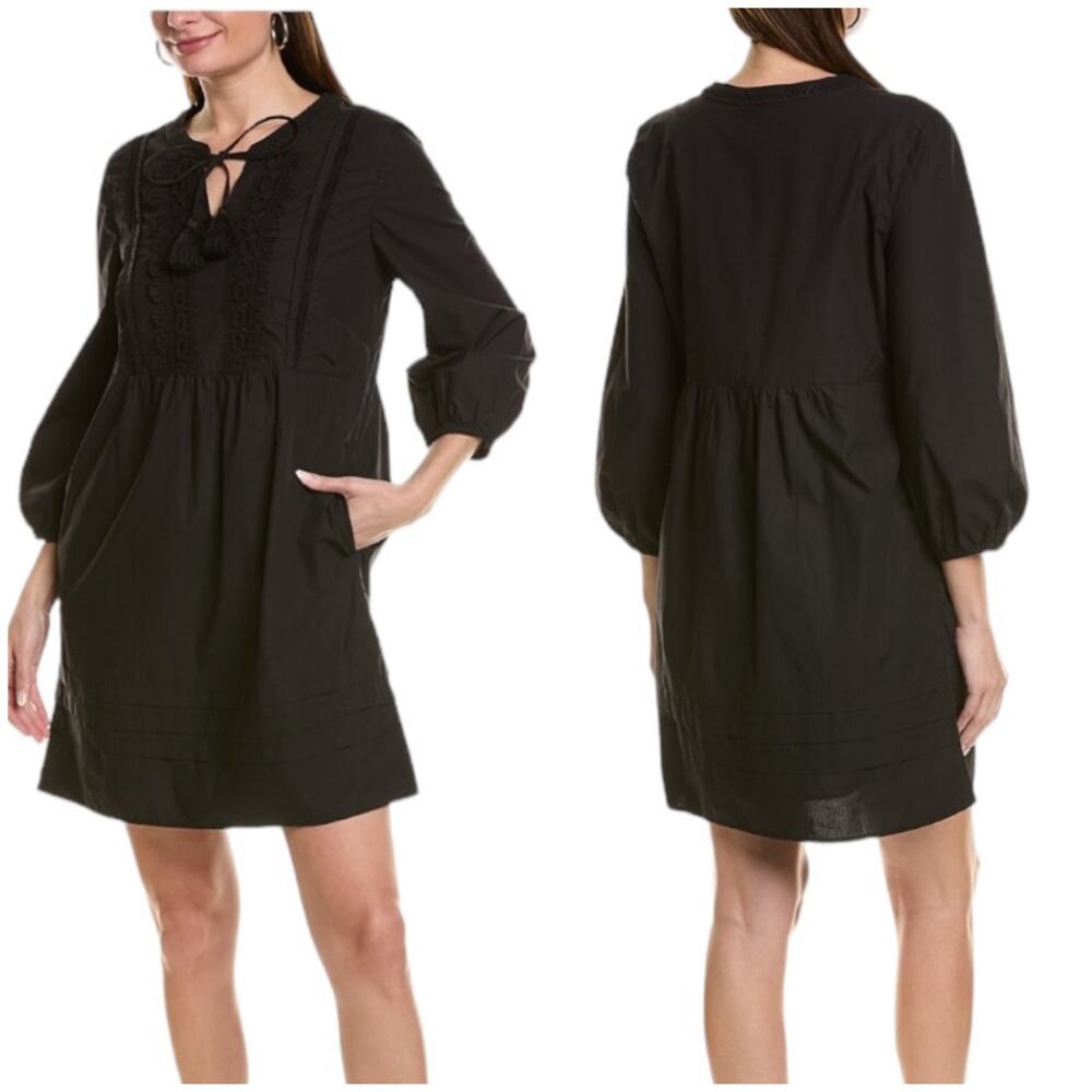 Tommy Bahama NWT Salina Key Organic Poplin Dress Black Split Neck Tassel Size XS